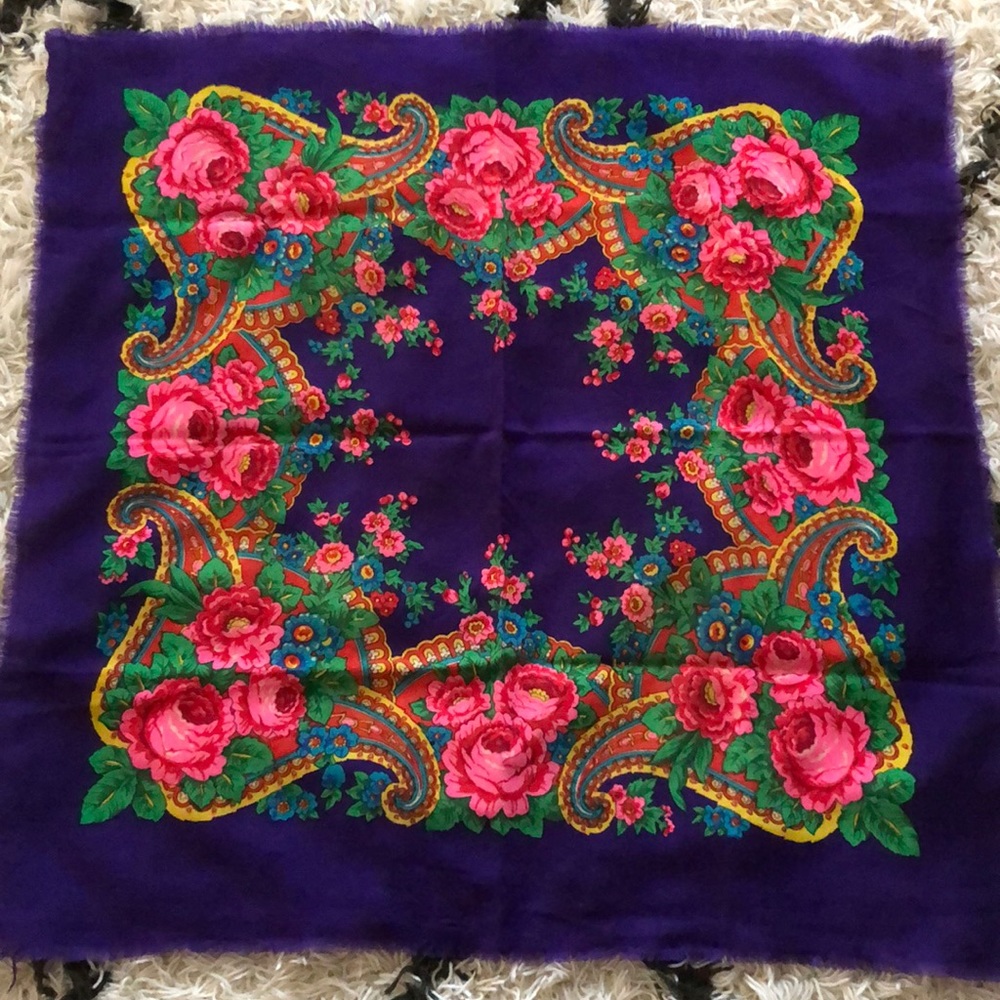 Pavlovo Posad Traditional Shawl 100% Wool Scarf Shawl sz M